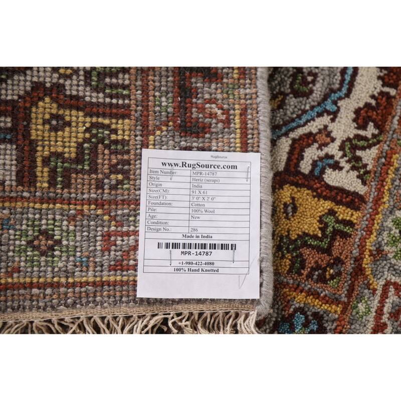 Gray Heriz Serapi Oriental Rug Handmade Wool Carpet - 2'0"x 3'0"