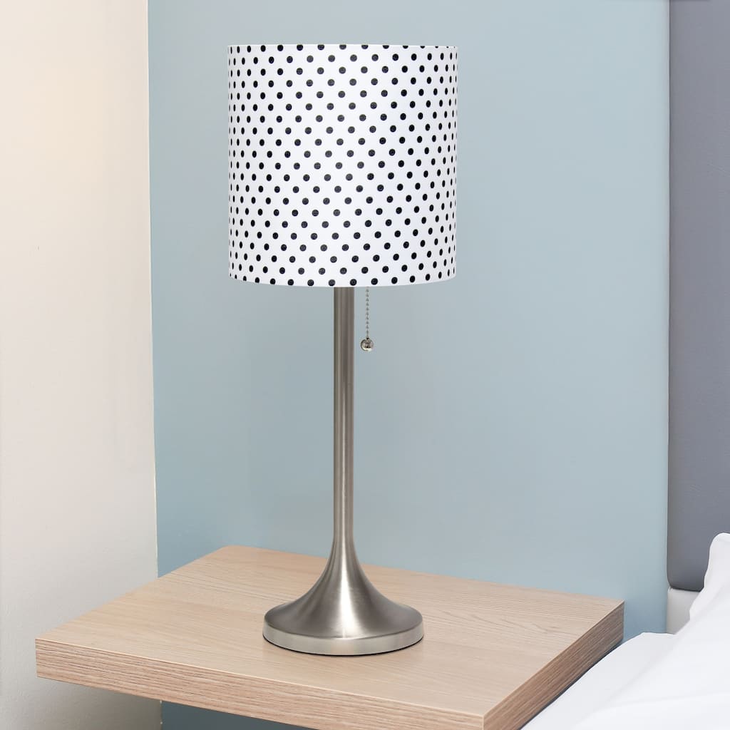 Curved Metal Table Lamp with Polka Dot Drum Shade - 21.5" - Brushed Nickel and White