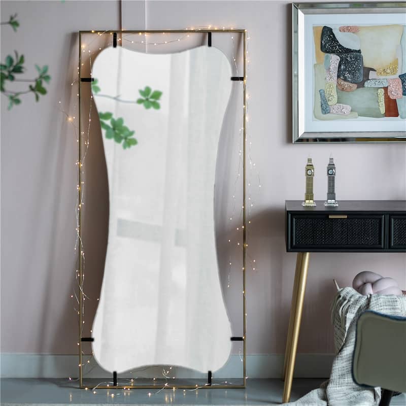 Metal Frame Contemporary Design Mirror for Bathroom - Golden Black