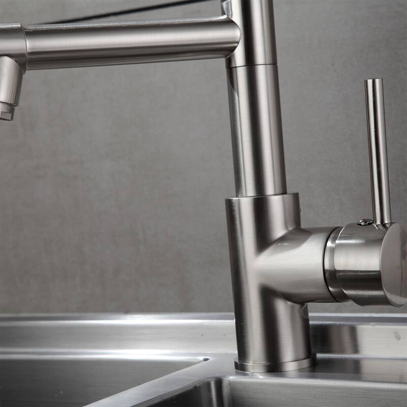 Single Handle Commercial Kitchen Sink Faucet With Pull Down Sprayer Modern Spring Single Hole Basin Taps Brushed Nickel