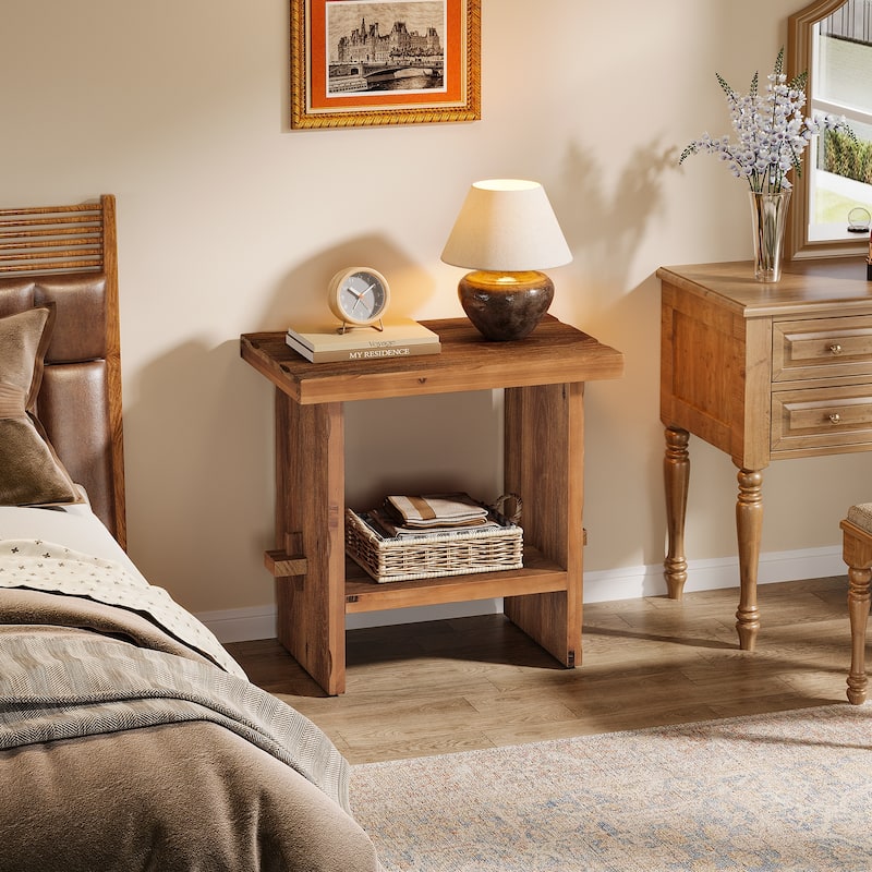 Solid Wood Farmhouse Nightstand with Storage