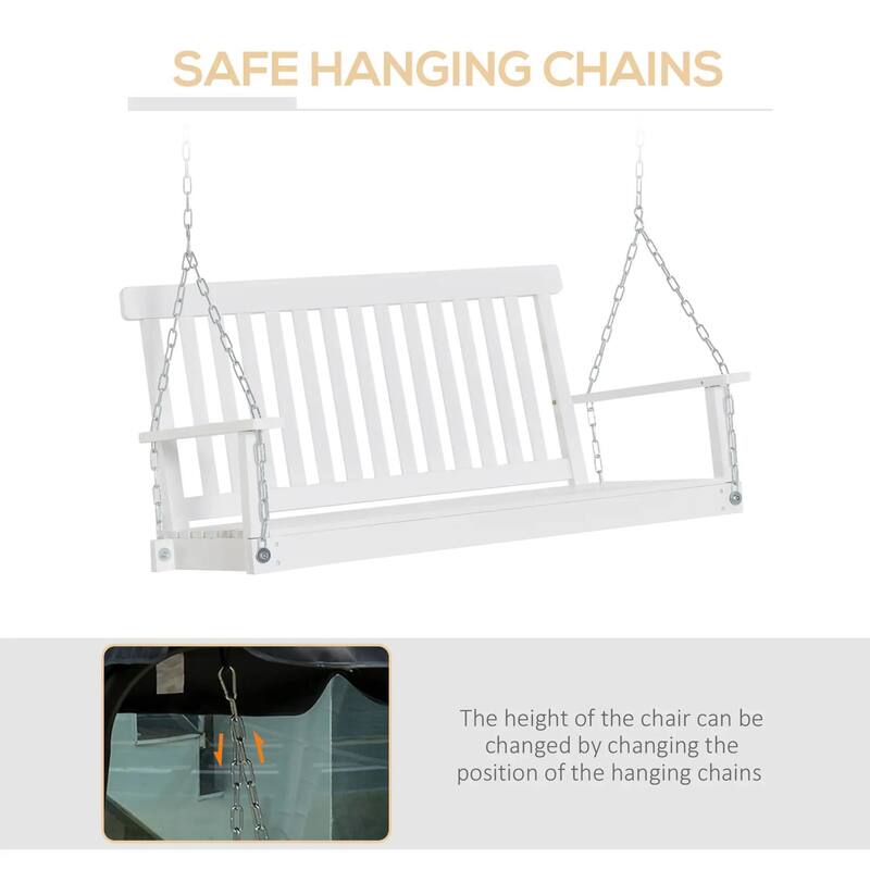 2-Seat Hanging Porch Swing, Slatted Design, Chains, 440 lbs Capacity