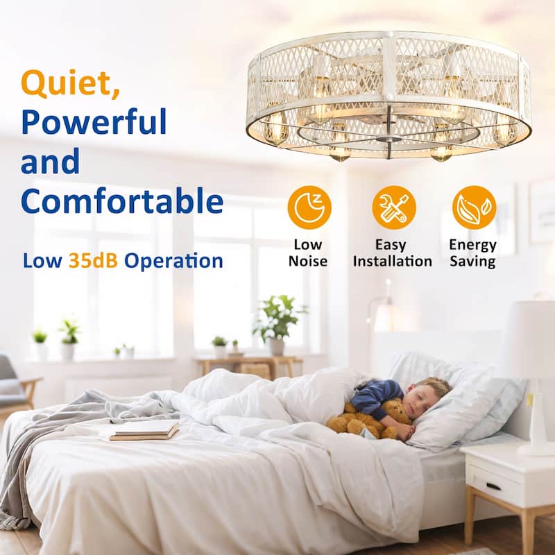 20-26Inch Caged Ceiling Fan with Light and Remote: APP Control Quiet DC Motor (E26 Bulbs Included)
