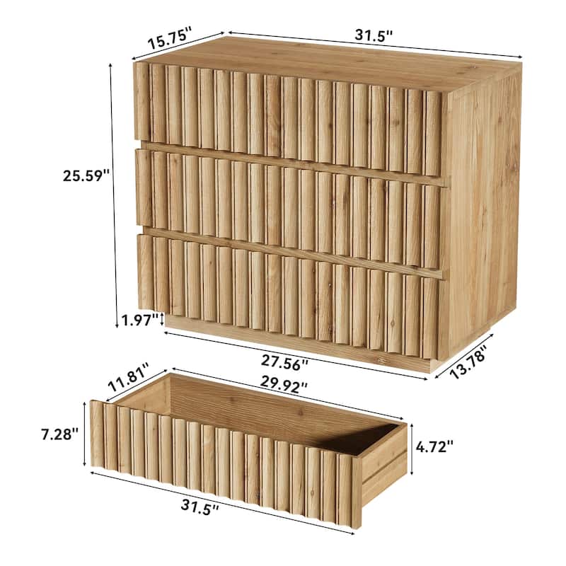 31.5" Oversized Solid Wood Nightstand, Farmhouse Fluted Night Stand