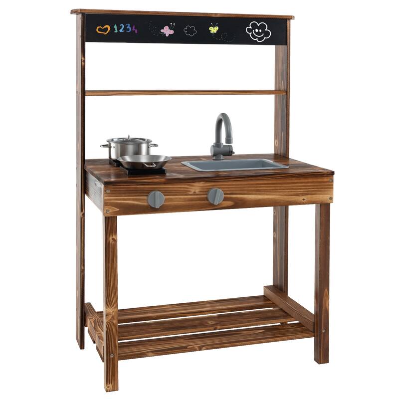 Outdoor Kitchen Playset Fir Wood Outdoor Play Kitchen for Toddlers - Brown
