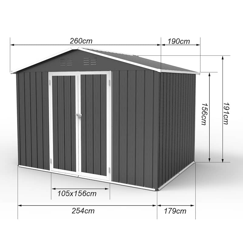 GDFStudio - Nolan Compact 6x8 FT Metal Garden Shed with Hinged Door and Apex Roof
