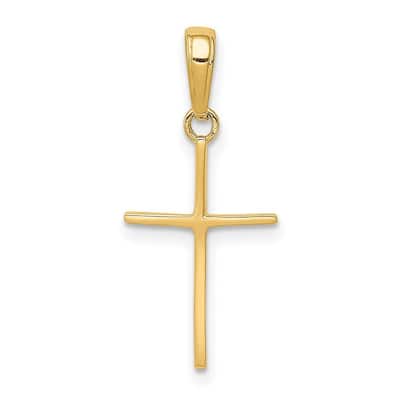 Curata 14k Yellow Gold 18" Polished Stick Cross Pendant Necklace - 16x12mm