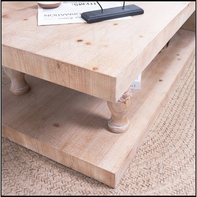 47" Rustic Solid Wood Coffee Table with Open Shelf