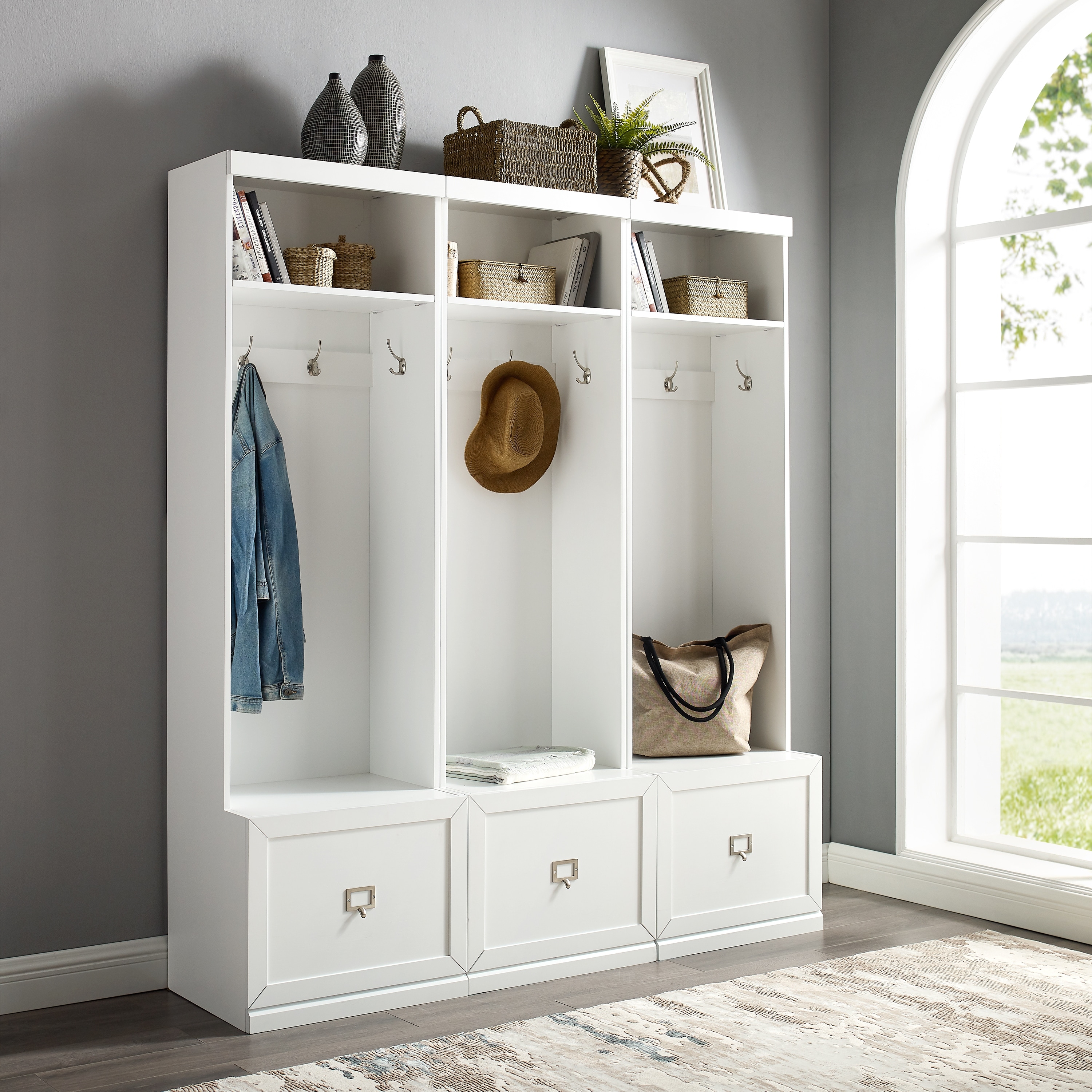 Crosley Harper 3-Piece Hall Tree Entryway Set - 66"W x 16.38"D x 74"H