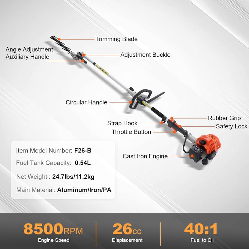 Gas Hedge Trimmer, Gas Powered Handheld Hedge Trimmer with Dual Sided Dual Action Blade