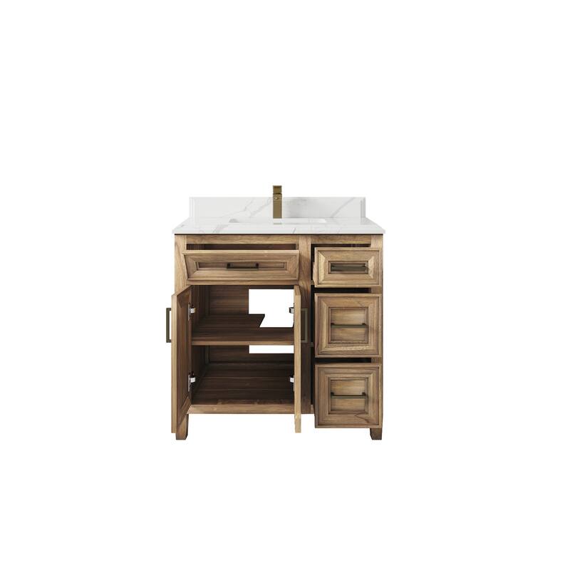 Willow Collections 36 in. W x 22 in. D Santa Monica Teak Bathroom Vanity Center with Countertop