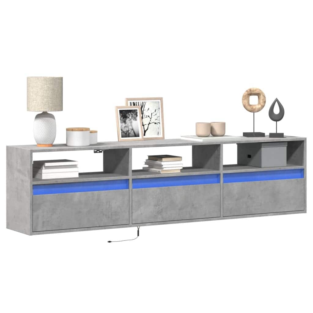 vidaXL TV Wall Cabinet Concrete Grey Engineered Wood Large - 12.2 x 70.9 x 17.7 in