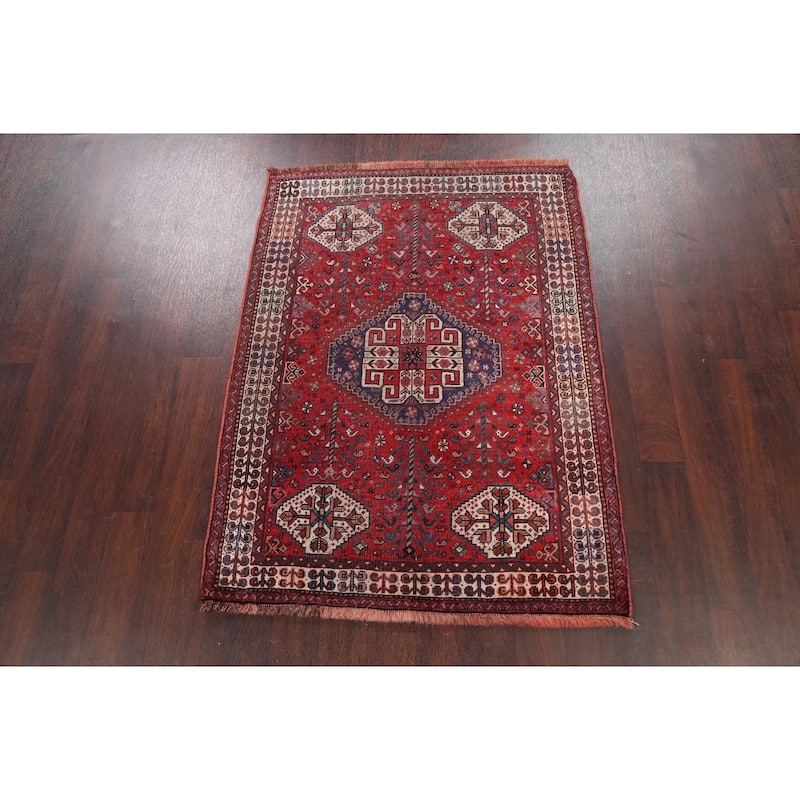 Pre-1900 Antique Vegetable Dye Shiraz Persian Wool Area Rug Handmade - 3'9" x 5'1"