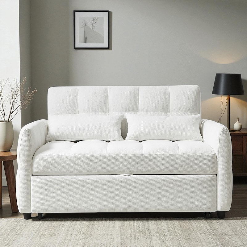 52.8" Loveseat Pull-Out Sleeper Sofa Bed with Adjustable Backrest, USB Ports and Pillows, Tufted Chenille Sofa