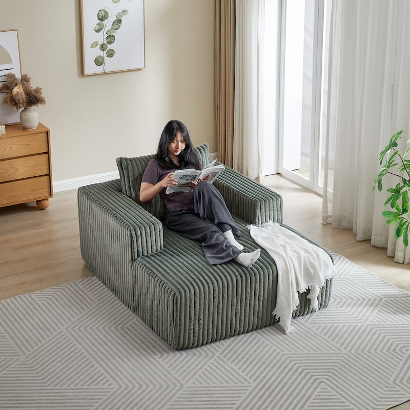 62.5" Corduroy Sponge Sofa Lounge Chair,No Assembly Required,Fluffy Modern Sleeper Chair for Indoor Living Room Bedroom