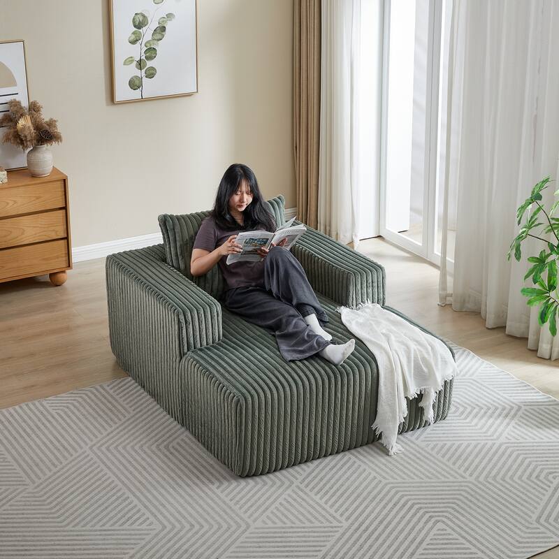 Oversized Corduroy Lounge Chair with Pillow Support - Sofa, Sleeper Couch, Chaise, Ottoman Bench