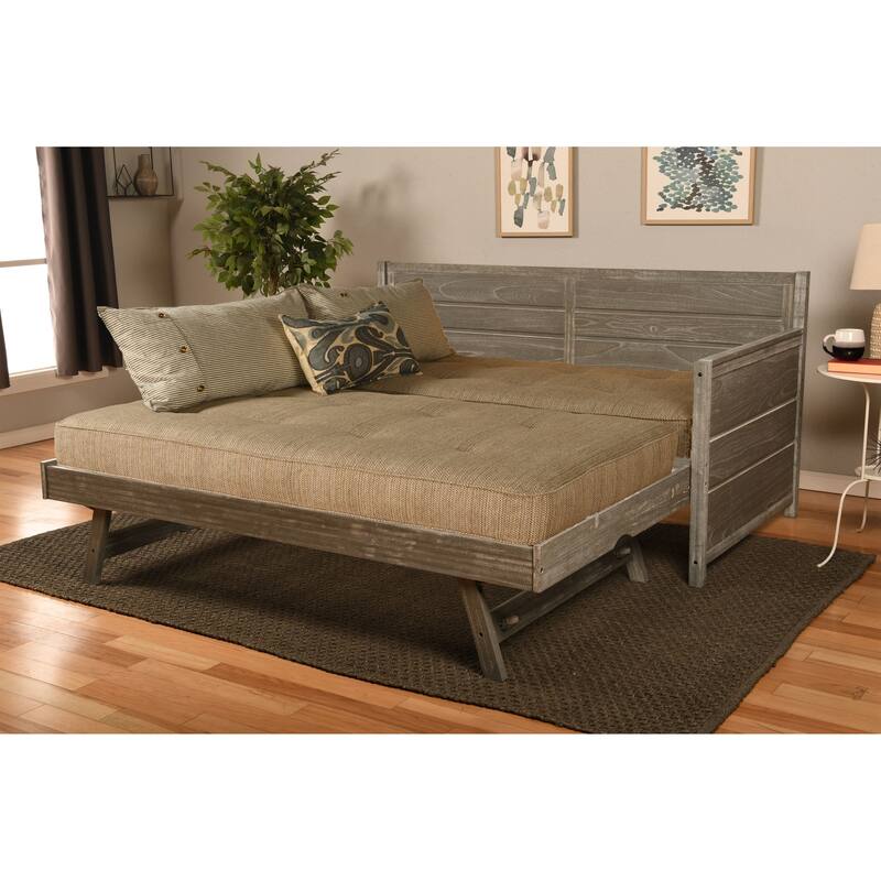 Somette Marisa Daybed with Pop Up Trundle in Weathered Gray with Mattresses - Taxi Woodsmoke