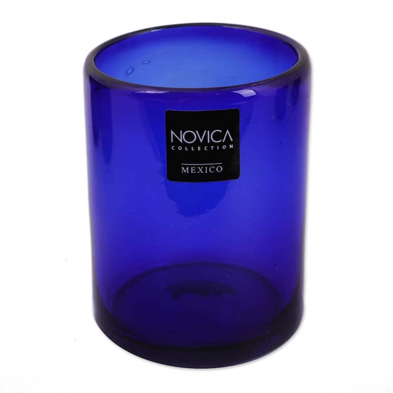 NOVICA Artisan Handblown Glass Tumblers Blue Mexican Drinkware Recycled Royal Tableware 'Pure Cobalt'(Set Of 6) - 3.9*3.1