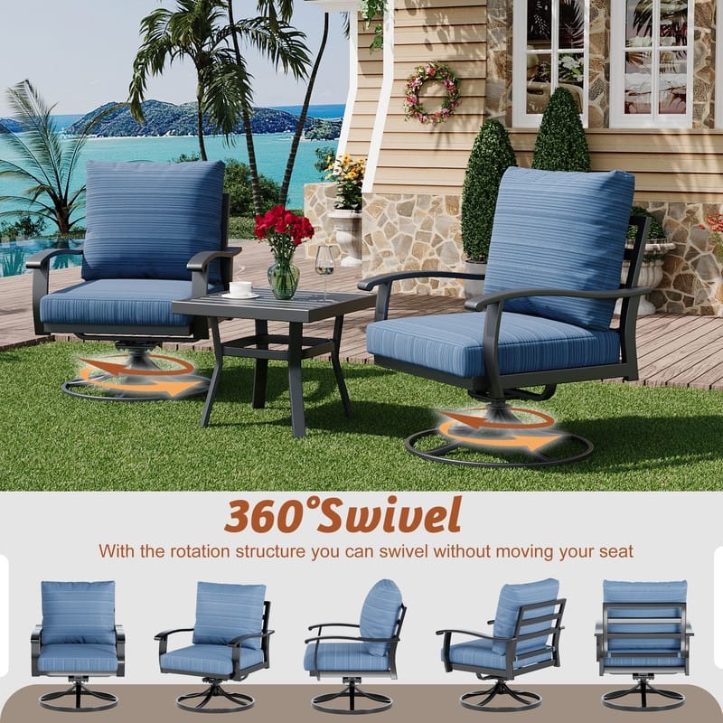 Erommy Patio Set: 360° Swivel Rockers, Sofa, Ottomans & Table – Outdoor Conversation Set for Poolside, Garden & Deck