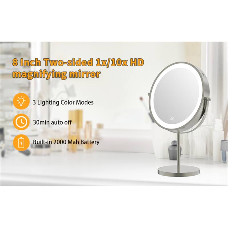 1X/10X 360 Rotation Makeup Mirror w/ Lights and 3 Color Lighting Dimmable
