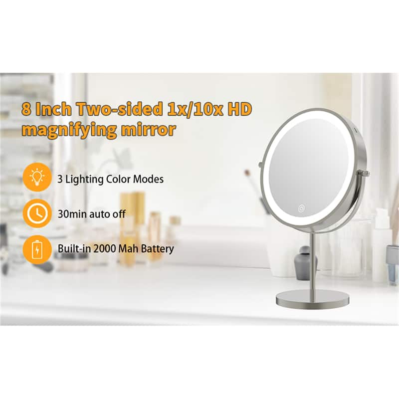 1X/10X 360 Rotation Wall Makeup Mirror w/ Lights & 3 Color Lighting Dimmable
