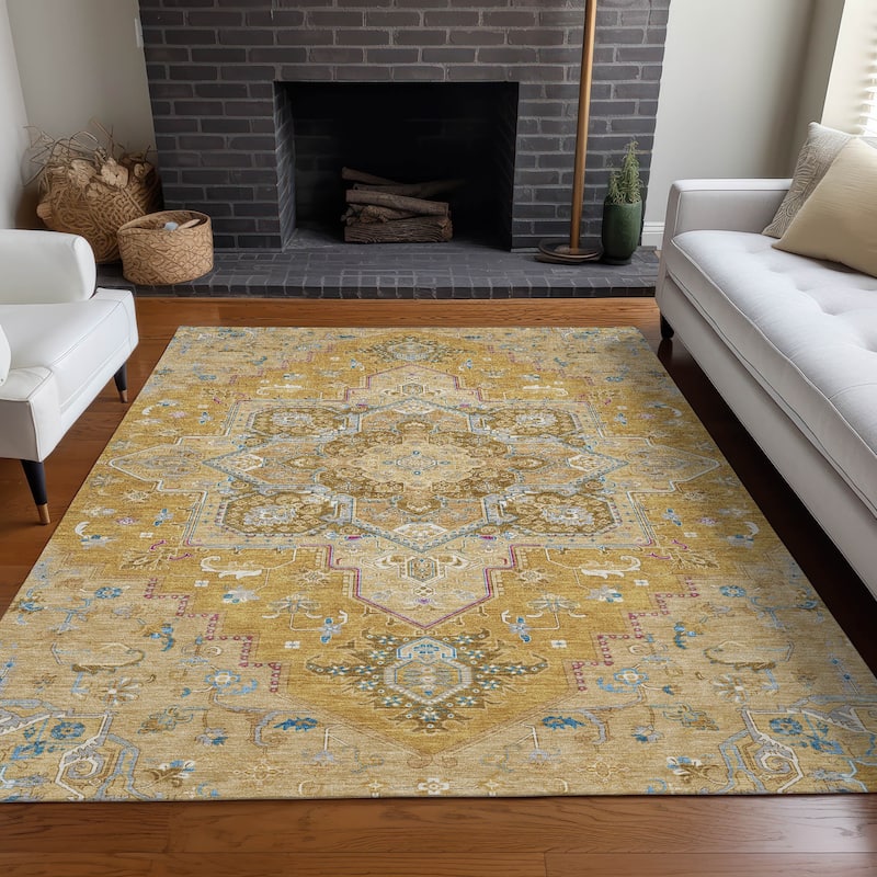 Machine Washable Indoor/ Outdoor Persian Traditional Chantille Rug