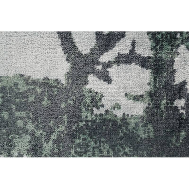 Hand Knotted Oriental Viscose Silk Carpet Modern Pictorial Green Abstract Area Rug - 7' 10'' X 5' 9''