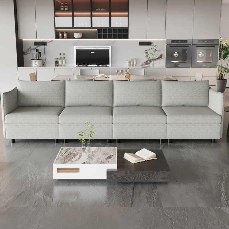 98.5'' Customizable Modular 4-Seat Sectional Sofa with Storage, High-Density Foam, and Pocket Springs for Versatile Layouts