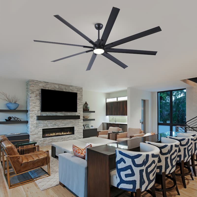 84 In Super Large Black Ceiling Fan with LED Light, 8 Aluminium Blades Ceiling Fan Chandelier - 84 Inch