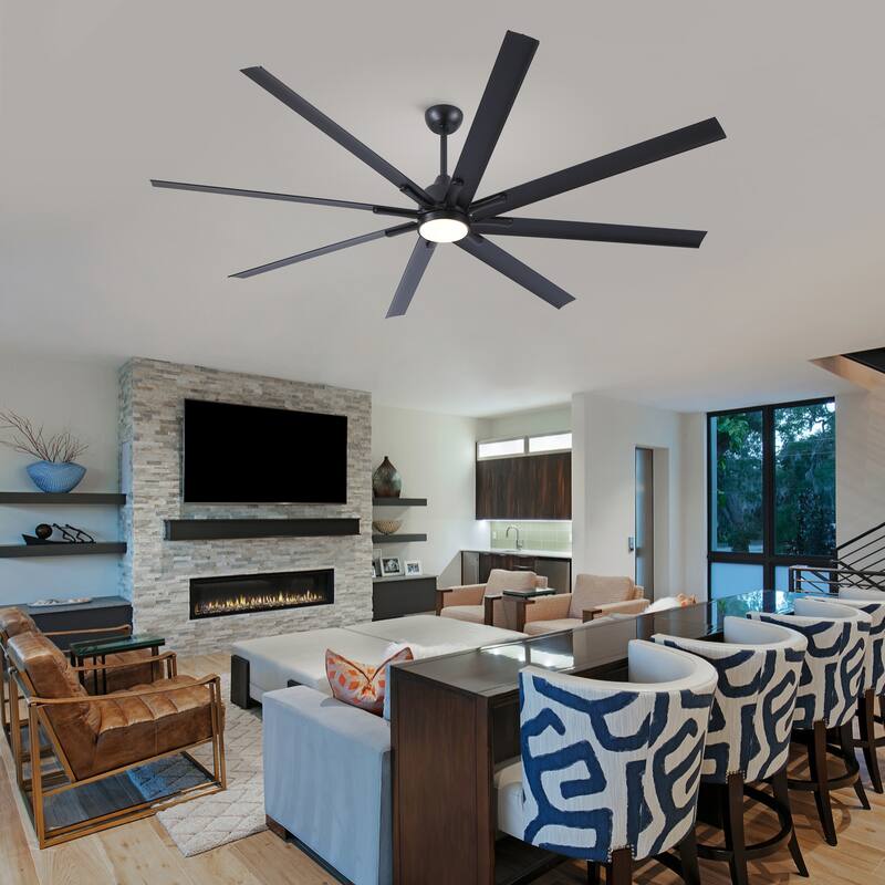 84 In Super Large Black Ceiling Fan with Remote Control 8 Blades