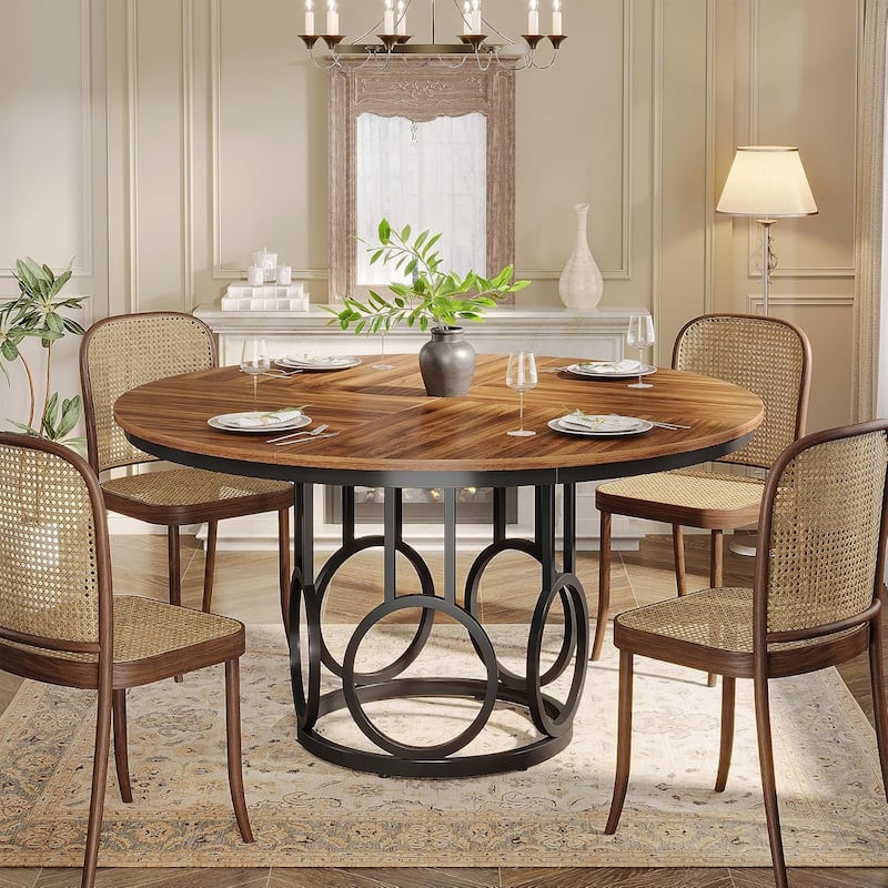Round Dining Table for 4-6 People, 47-Inch Circle Kitchen Table Large Dining Room Table - Brown