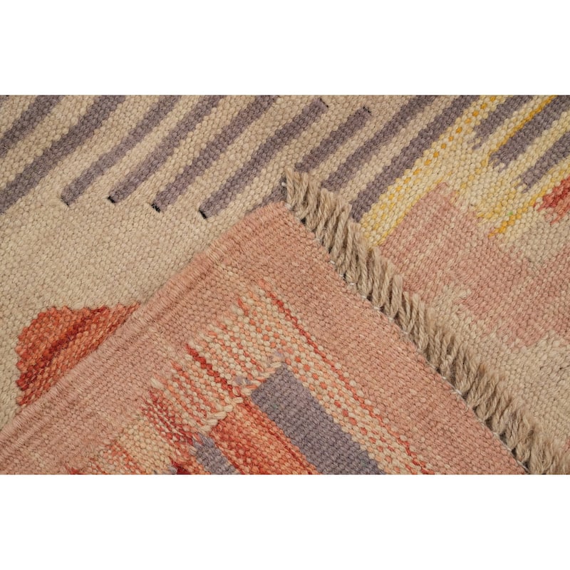 Hand Woven Oriental 100% Wool Carpet Southwestern Tribal Beige & Ivories Kilim Area Rug - 8' 3'' X 4' 11''