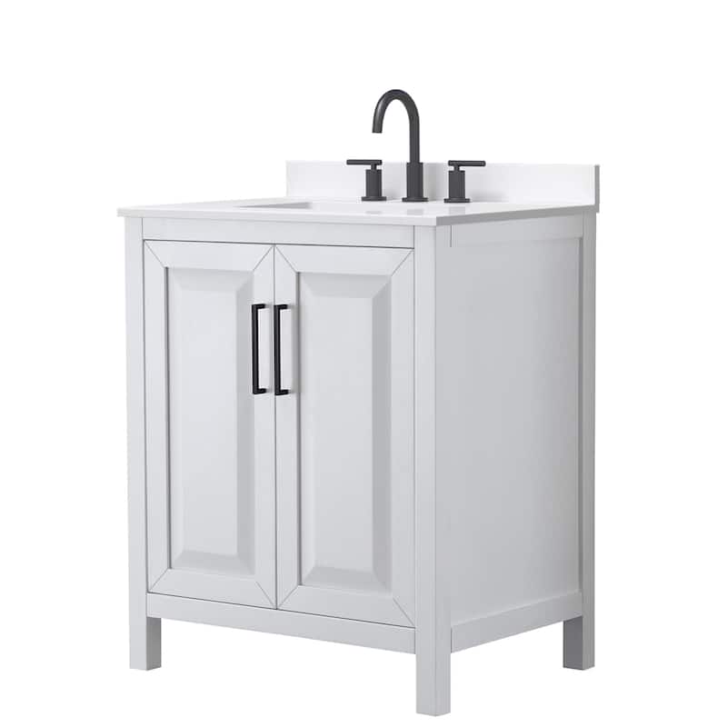 Wyndham Collection WCV252530S-QTZ-US3MXX Daria 30" Free Standing - White / White Quartz Top / Matte Black Hardware