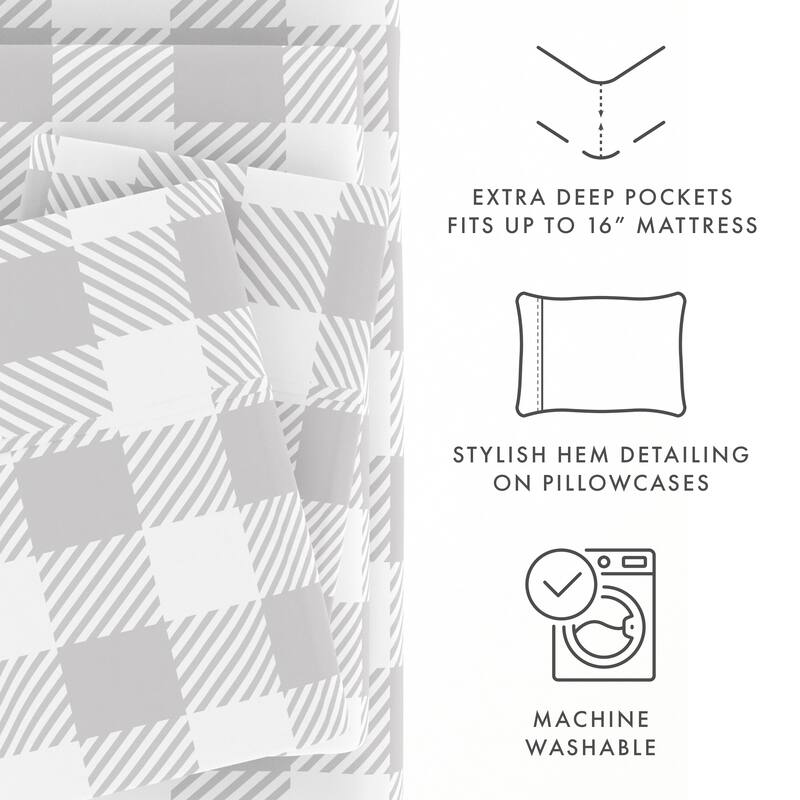 Becky Cameron Country Plaid Pattern 4 Piece Deep Pocket Bed Sheets Set