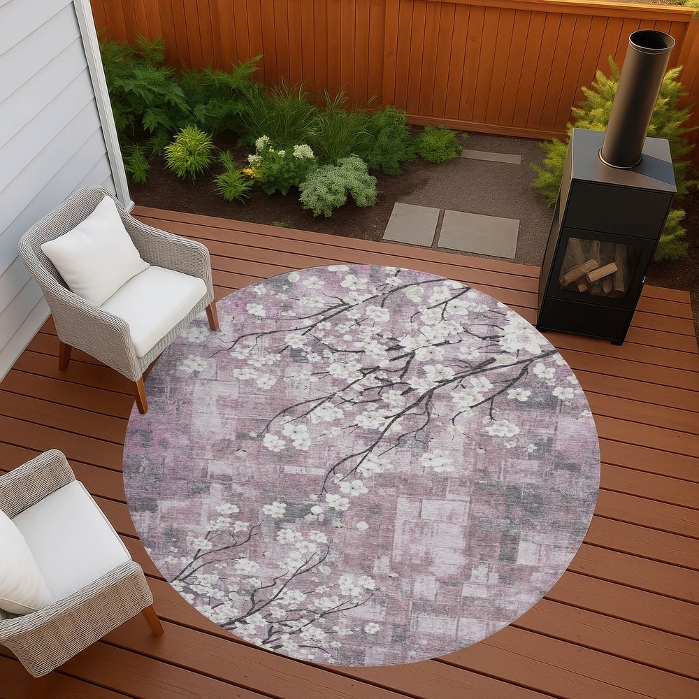 Machine Washable Indoor/ Outdoor Modern Floral Chantille Rug