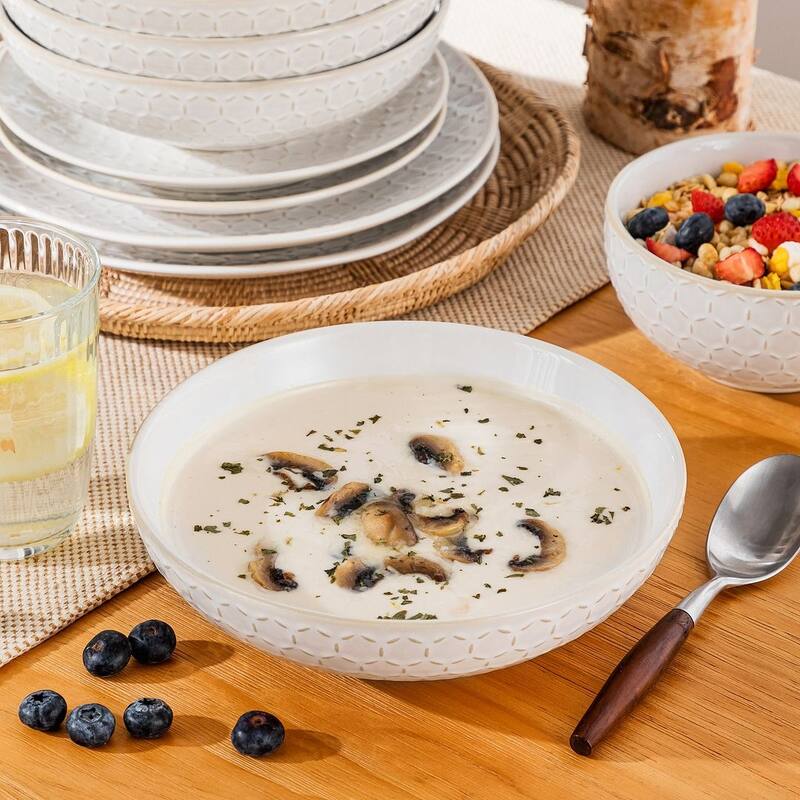 MALACASA LYDIA Embossed Stoneware 16-Piece Dinnerware Set