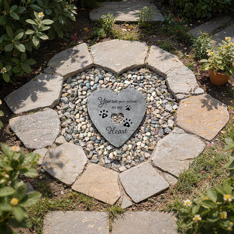 Glitzhome 6-Piece Cement Heart Shaped Paw Prints and Dog Memory Stepping Stones - 10 in