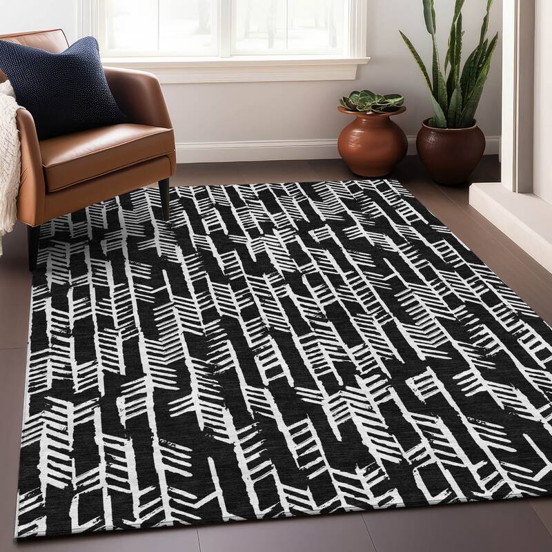 Premium Washable Super Soft Modern Arrows Mayfield Rug - Black - 3' x 5'
