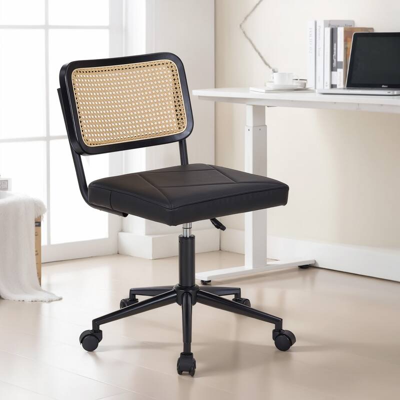 Javlergo Armless Home Office Desk Chair, Height Adjustable PU Leather Computer Task with 360° Swivel Rolling Wheels