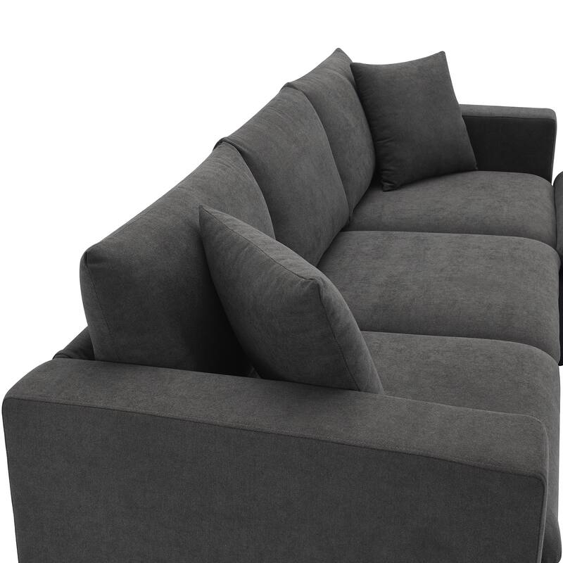 L-shaped Couch Set with 2 Free pillows,4-seat Polyester Fabric Couch Set with Convertible Ottoman for Living Room, Apartment