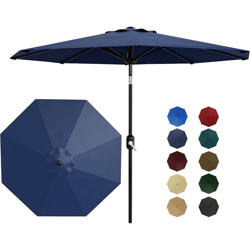 10Ft Patio Umbrella - 8 Sturdy Ribs Outdoor Table Umbrella with Crank Lift & Push Button Tilt - Navy