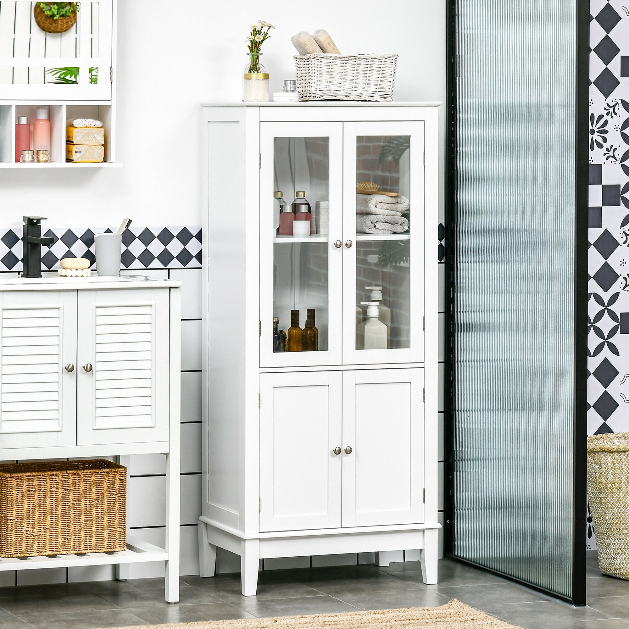 Floor storage cabinet online with glass doors
