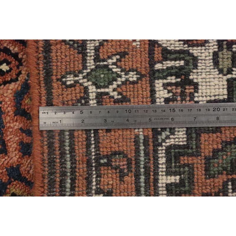 Hand Knotted Oriental 100% Wool Carpet Traditional Geometric Oranges & Rust Heriz (serapi) Runner Rug - 10' 1'' X 2' 7''