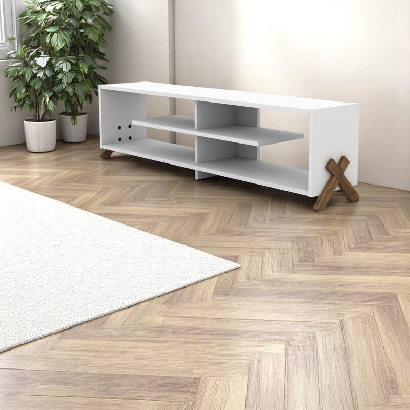 Kerr Modern Tv Stand 4 Shelves Open Storage Wood Legs Living Room Entertainment Centre