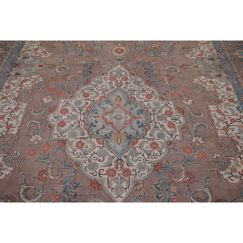Grey Tabriz Persian Vintage Area Rug Hand-Knotted Wool Carpet - 9'3" x 12'8"