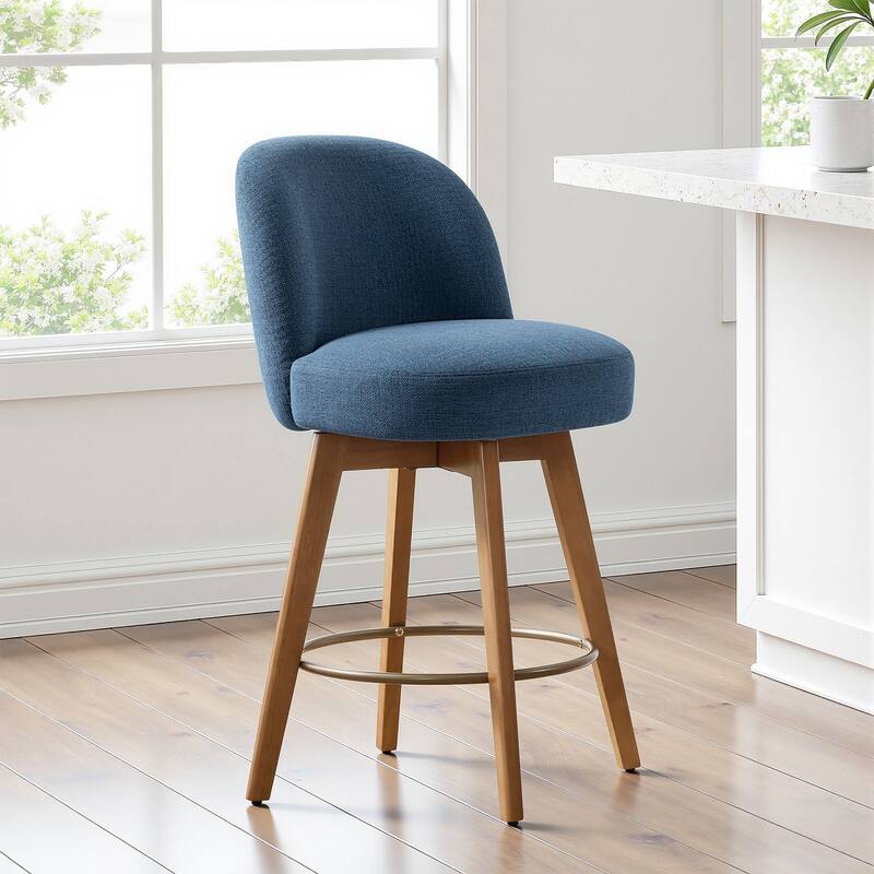 26" Upholstered Swivel Counter Stool With Solid Wood Frame - 37.8"H x 19.7"W x 23.2"D