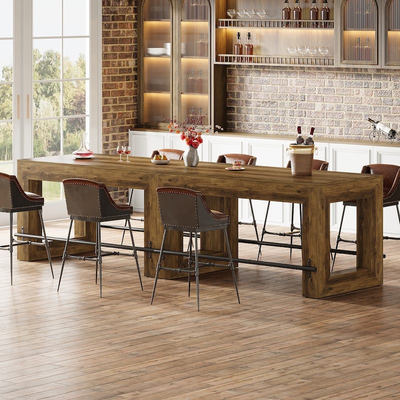 59" Bar Table, Counter Height Pub Table with Metal Footrest for Home Bar Kitchen - 27.56"D x 59.06"W x 35.43"H