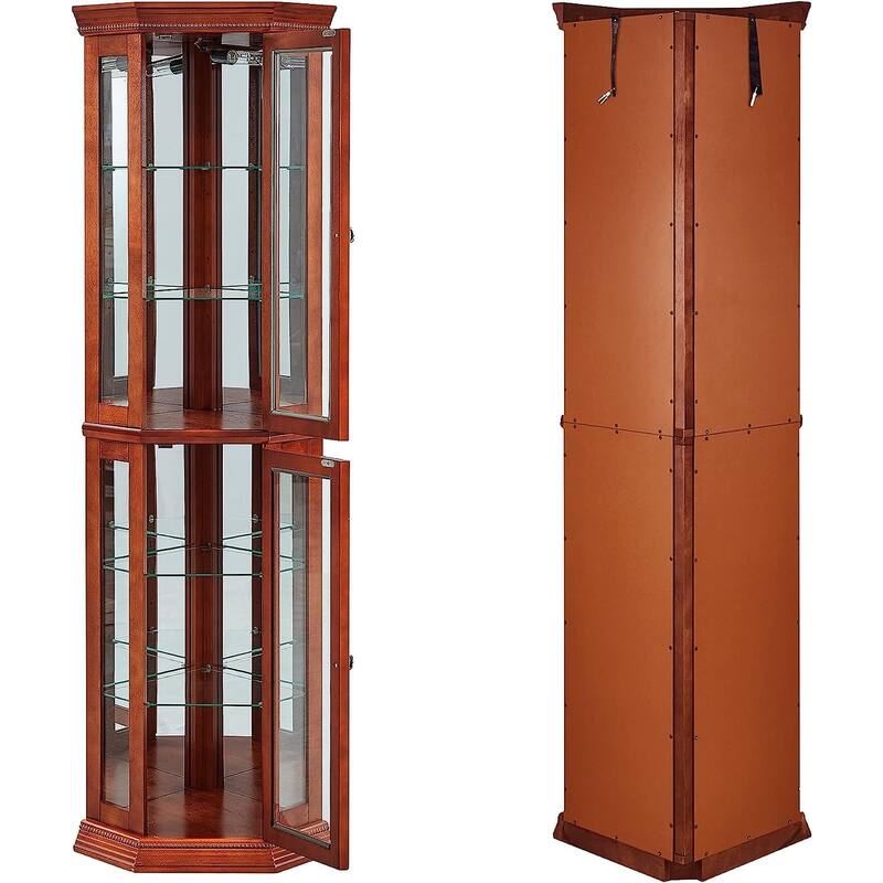 Corner Curio Cabinet with Lights Adjustable Tempered Glass Shelve