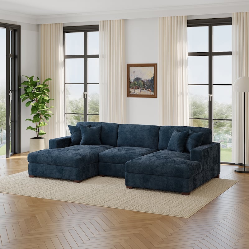 Modern Upholstered Chenille Modular Sectional Sofa with 2 Chaise