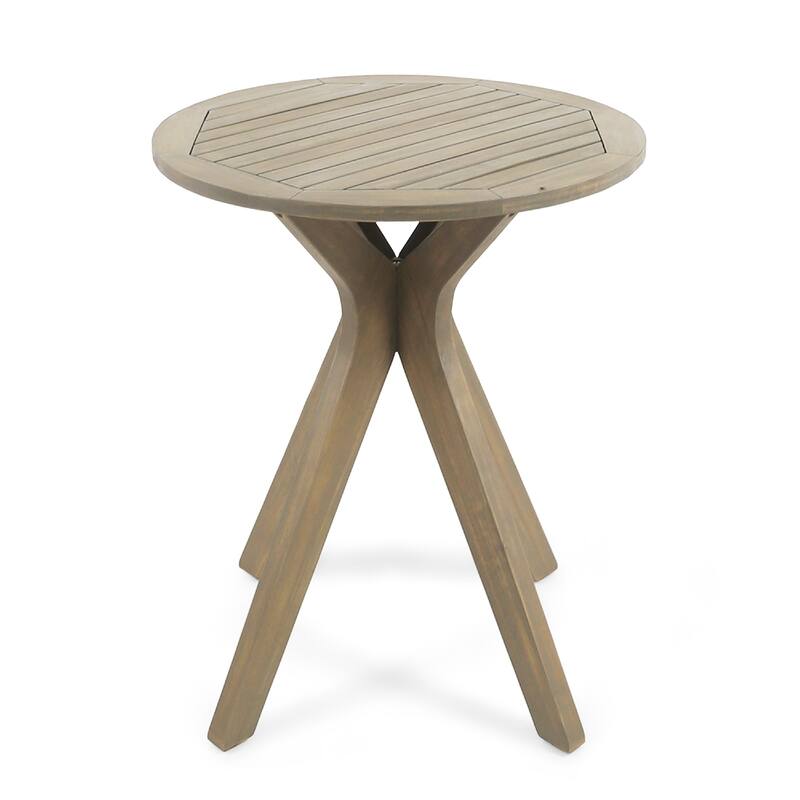 Ambre Outdoor Breakfast Dining Table, 28 Inch Slatted Gray Acacia Wood